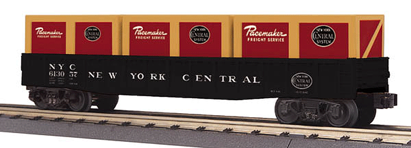 Gondola w/Crate Load - 3-Rail - Ready to Run - RailKing(R) -- New York Central #613057 (black, Pacemanker red Crates)