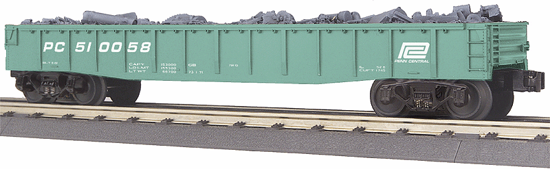 Gondola w/Load - 3-Rail - Ready to Run - RailKing(R) -- Penn Central #510058 (Jade Green, Small Logo)