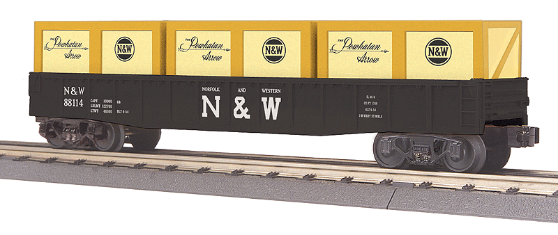 Gondola w/Crate Load - 3-Rail - Ready to Run - RailKing(R) -- Norfolk & Western #88114 (black, white, Block Lettering)