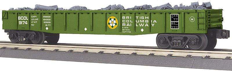 Gondola w/Junk Load - 3-Rail - Ready to Run - RailKing(R) -- British Columbia Railway #9174 (green, white, yellow, Dogwood Logo)
