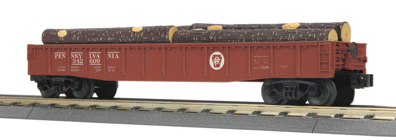 Gondola w/Log Load - 3-Rail - Ready to Run - RailKing(R) -- Pennsylvania Railroad #342609 (Tuscan, Circle Keystone)-1