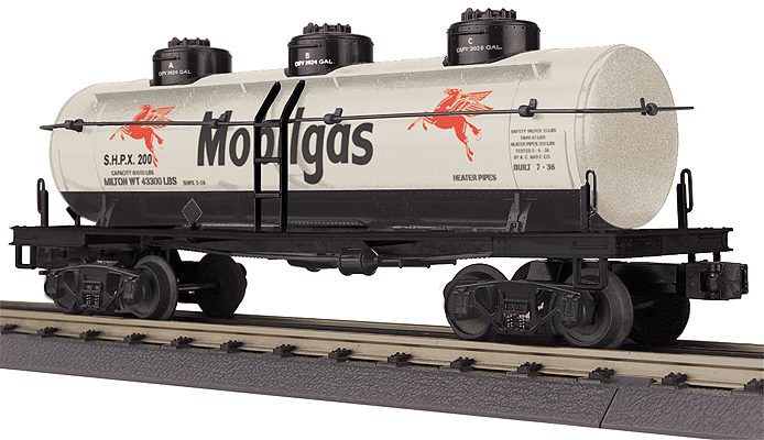 3-Dome Tank Car - 3-Rail - Ready to Run - RailKing(R) -- Mobil SHPX #200 (white, black, red)