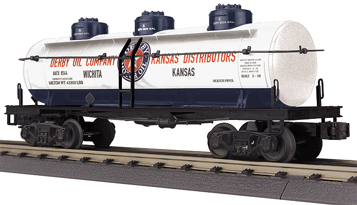 3-Dome Tank Car - 3-Rail - Ready to Run - RailKing(R) -- Derby Oil Company NATX #8544 (white, blue, red)