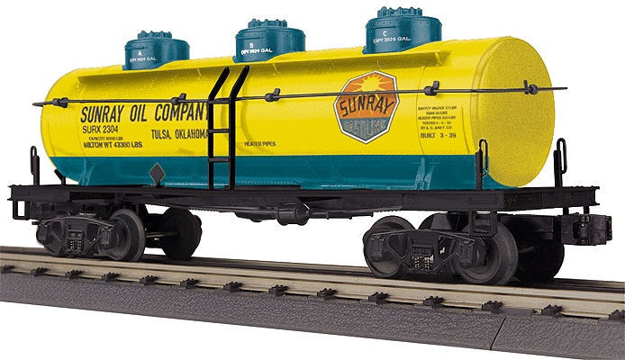 3-Dome Tank Car - 3-Rail - Ready to Run - RailKing(R) -- Sunray SURX #2304 (yellow, blue, orange)