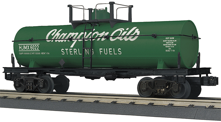 Tank Car - 3-Rail - Ready to Run - RailKing(R) -- Sterling Fuels Champion Oils HJMX #6022 (green, white)