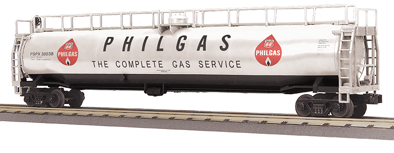 33,000-Gallon Tank Car - 3-Rail - Ready to Run - RailKing(R) -- Philgas PSPX #30038 (white, black, red)