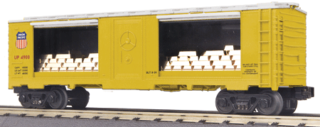 RailKing 40' Mint Boxcar w/Side Windows & Visible Gold Load -- Union Pacific