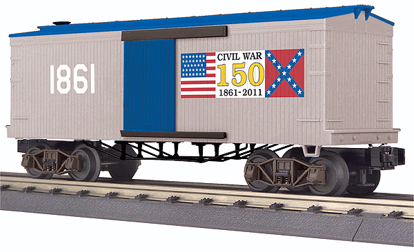 RailKing(R) 19th Century 34' Wood Boxcar - 3-Rail - Ready to Run -- Civil War 150th Anniversary #1861 (gray, blue)