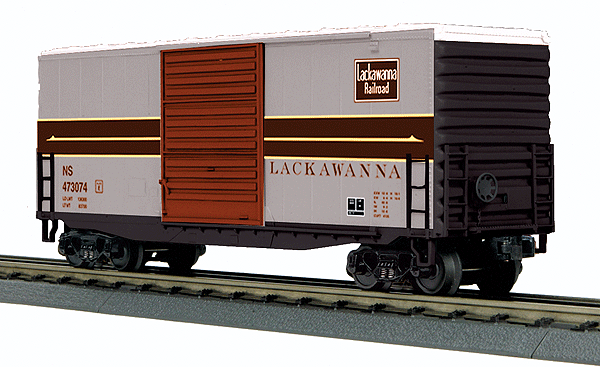 40' High-Cube Boxcar - 3-Rail - Ready to Run - RailKing(R) -- Norfolk Southern #473074 (Lackawanna Heritage, maroon, yellow)