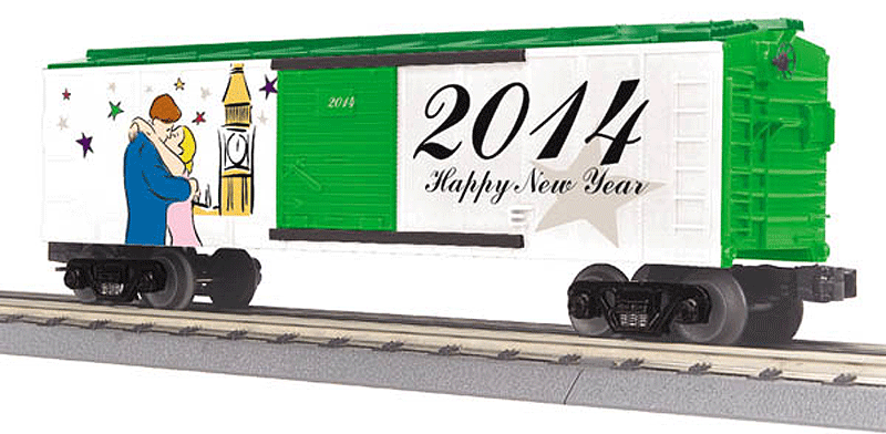 Boxcar - 3-Rail - Ready to Run - RailKing(R) -- Happy New Year #2014 (green, white)