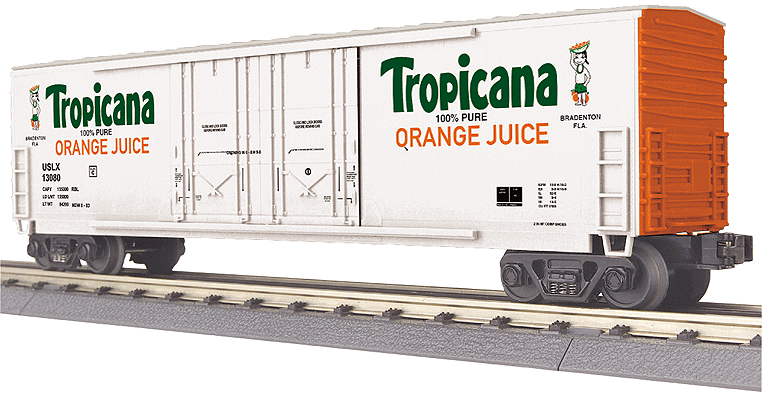 50' Double Plug-Door Boxcar - 3-Rail - Ready to Run - RailKing(R) -- Tropicana USLX #13080 (white, orange, green)-1