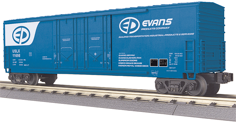 50' Double Plug-Door Boxcar - 3-Rail - Ready to Run - RailKing(R) -- Evans Products USLX #11698 (blue, white) (CANCELLED BY VENDOR)