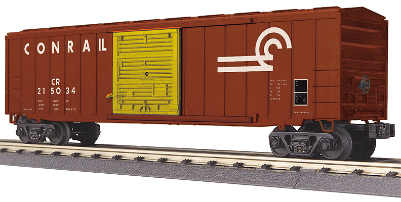 50' Modern Single-Door Boxcar - 3-Rail - Ready to Run - RailKing(R) -- Conrail #215034 (Boxcar Red, yellow, white)