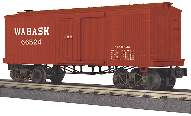 34' Wood Boxcar - 3-Rail - Ready to Run - RailKing(R) -- Wabash #66524 (Boxcar Red, white)