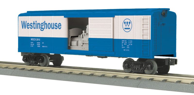 Round-Roof Boxcar w/Generator Load - 3-Rail - Ready to Run - RailKing(R) -- Westinghouse WECX #2015 (blue, white)