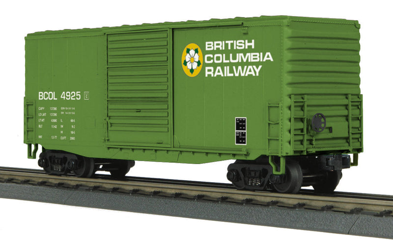 40' High-Cube Boxcar - 3-Rail - Ready to Run - RailKing(R) -- British Columbia Railway #4925 (green, yellow, white, Dogwood Logo)-1