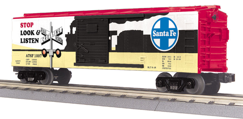 Steel Boxcar - 3-Rail - Ready to Run - RailKing(R) -- Santa Fe #1007 (white, yellow, red, Operation Lifesaver & blue ATSF Logo)