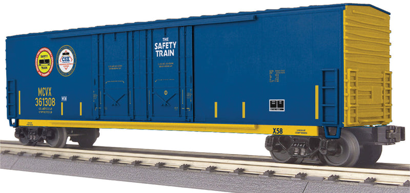 50' Double Plug-Door Boxcar - 3-Rail - Ready to Run - RailKing(R) -- CSX MCVX #361308 (Safety Train, blue, yellow)