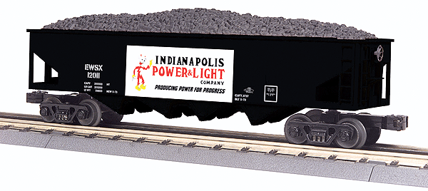 RailKing(R) 4-Bay Hopper w/Coal Load - 3-Rail - Ready to Run -- Indianapolis Power & Light #12011 (black, Reddy Kilowatt Logo)
