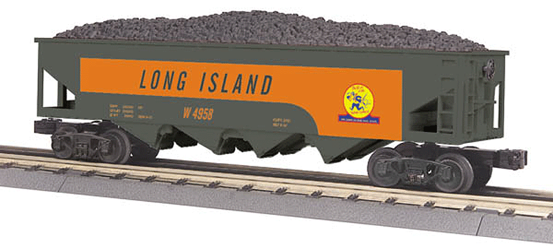 4-Bay Open Hopper w/Load - 3-Rail - Ready to Run - RailKing(R) -- Long Island #4958 (gray, orange, Dashing Dan Logo)