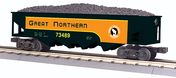 4-Bay Open Hopper w/Load - 3-Rail - Ready to Run - RailKing(R) -- Great Northern #73489 (green, orange)