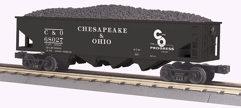 4-Bay Hopper w/Load - 3-Rail - Ready to Run - RailKing(R) -- Chesapeake & Ohio #68027 (black, Progress Logo)