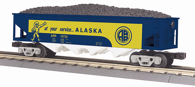 4-Bay Hopper w/Load - 3-Rail - Ready to Run - RailKing(R) -- Alaska Railroad #10725 (blue, yellow, At Your Service Slogan)