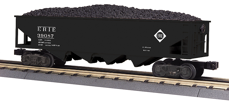 4-Bay Hopper w/Coal Load - 3-Rail - Ready to Run - RailKing(R) -- Erie #39087 (black, white)
