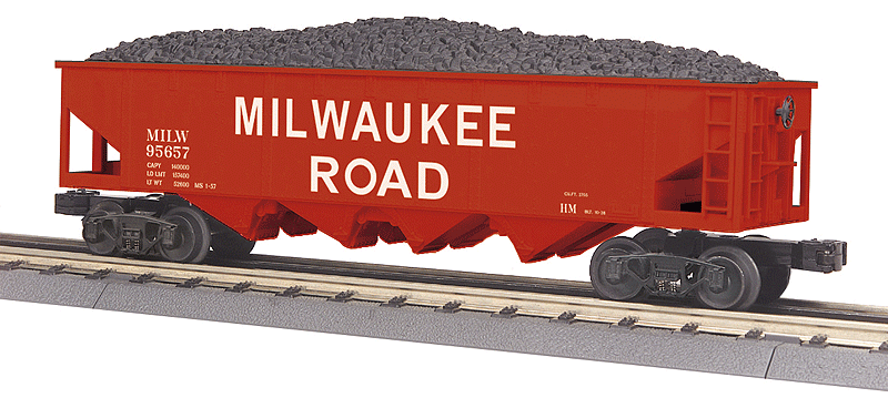 4-Bay Offset Hopper w/Load - 3-Rail - Ready to Run - RailKing(R) -- Milwaukee Road #95657 (Boxcar Red, white, Billboard Lettering)