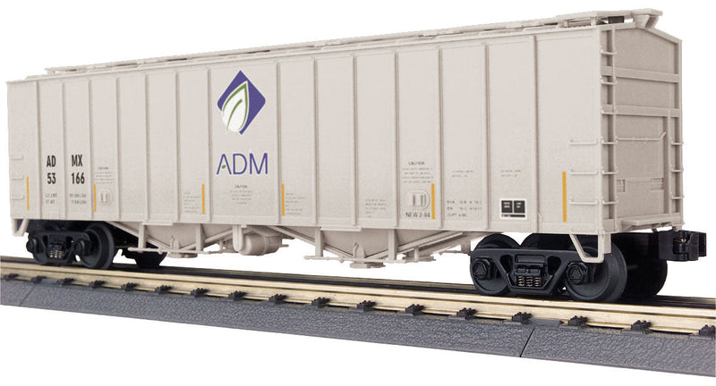 50' Airslide Covered Hopper - 3-Rail - Ready to Run - RailKing(R) -- Archer-Daniels-Midland #53166 (gray, blue, Leaf Logo, yellow Conspicuity Mar