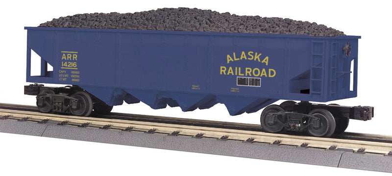 4-Bay Open Hopper w/Load - 3-Rail - Ready to Run - RailKing(R) -- Alaska Railroad #14216 (blue, yellow)-1