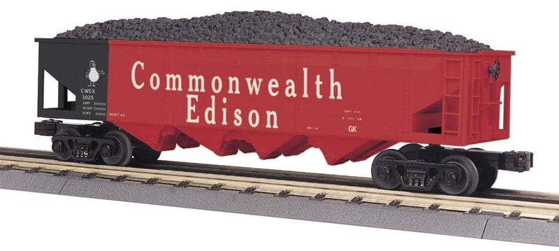 4-Bay Open Hopper w/Load - 3-Rail - Ready to Run - RailKing(R) -- Commonwealth Edison #3025 (red, black, white, Light Bulb mascot)
