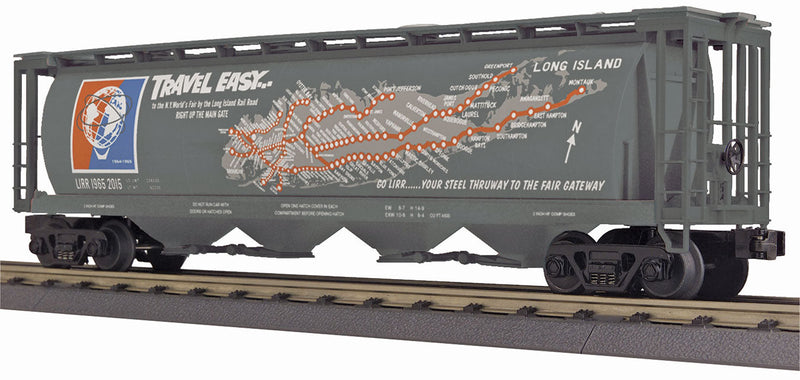 4-Bay Cylindrical Covered Hopper - 3-Rail - Ready to Run - RailKing(R) -- Long Island (Fantasy Map Scheme, gray, blue, red)