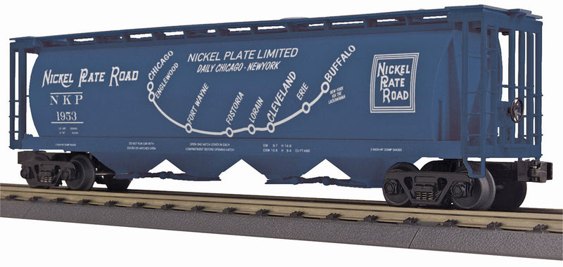 4-Bay Cylindrical Covered Hopper - 3-Rail - Ready to Run - RailKing(R) -- Nickel Plate Road #1953 (Fantasy Map Scheme, blue)