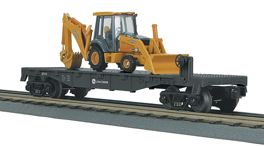 RailKing John Deere Flatcar w/Load -- 310 Backhoe Loader