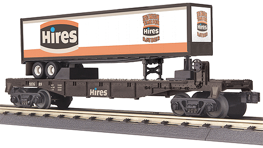 RailKing Flatcar w/Trailer -- Hires Rootbeer