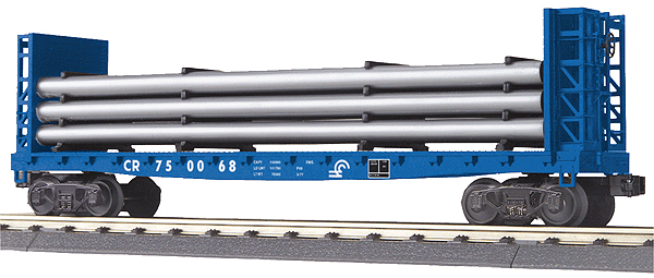 RailKing Flatcar w/Bulkheads & Pipe Load -- Conrail