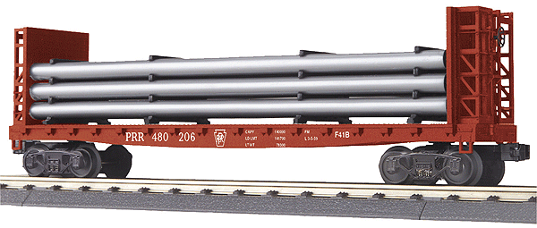 RailKing Flatcar w/Bulkheads & Pipe Load -- Pennsylvania