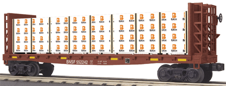 RailKing Flatcar w/Bulkheads & Lumber Load -- Burlington Northern Santa Fe