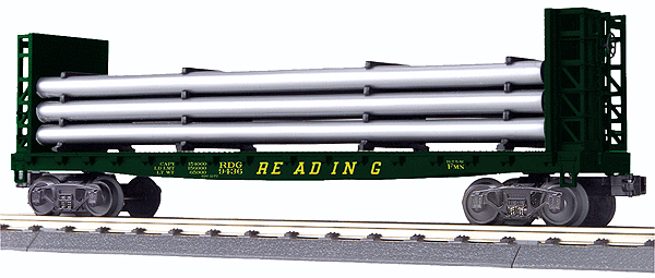 RailKing Bulkhead Flatcar w/Pipe Load -- Reading