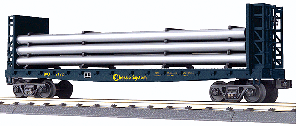 RailKing Bulkhead Flatcar w/Pipe Load -- Chessie System