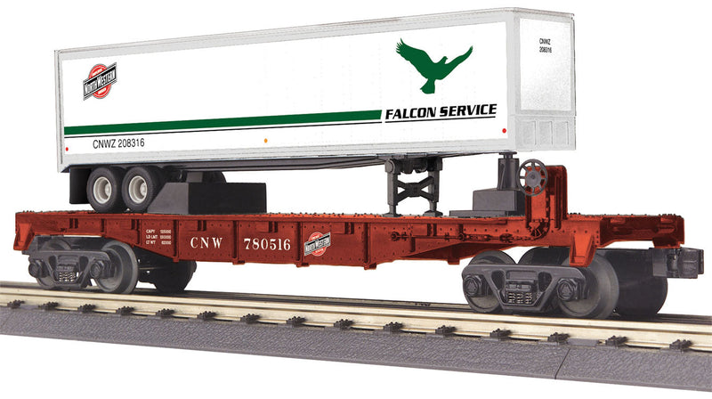 Flatcar w/40' Trailer - 3-Rail - Ready to Run - RailKing(R) -- Chicago & North Western