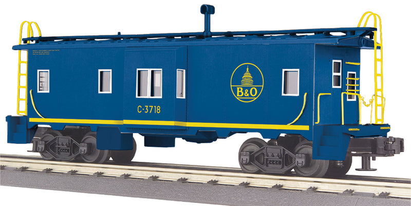 RailKing Bay Window Caboose w/Lights - 3-Rail - Ready to Run -- Baltimore & Ohio #C-3718 (blue, yellow, Capitol Dome Logo)