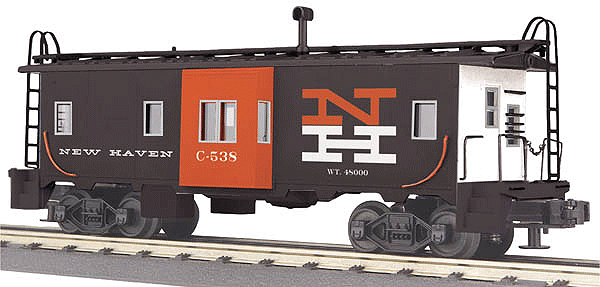 Bay Window Caboose - 3-Rail - Ready to Run - RailKing(R) -- New Haven #C-538 (black, red, white)-1