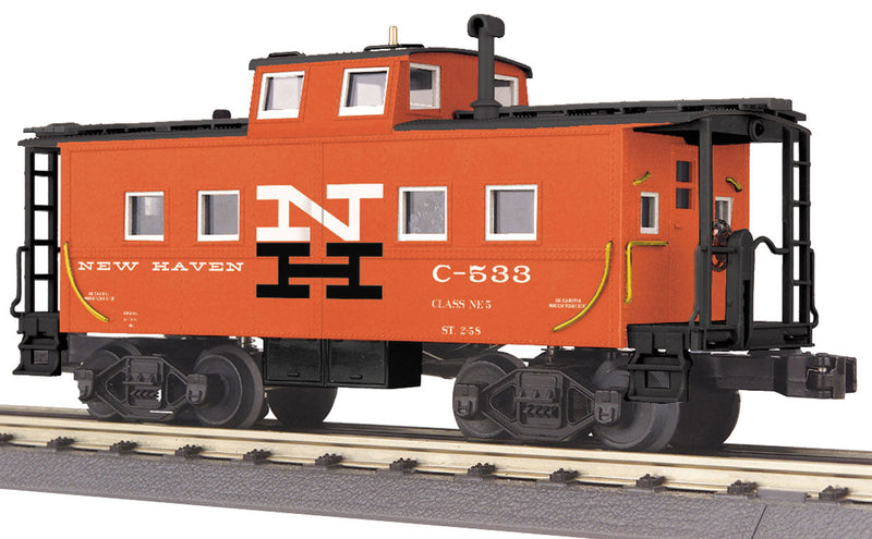 Steel Center-Cupola Caboose - 3-Rail - Ready to Run - RailKing(R) -- New Haven #C-533 (orange, black, white)