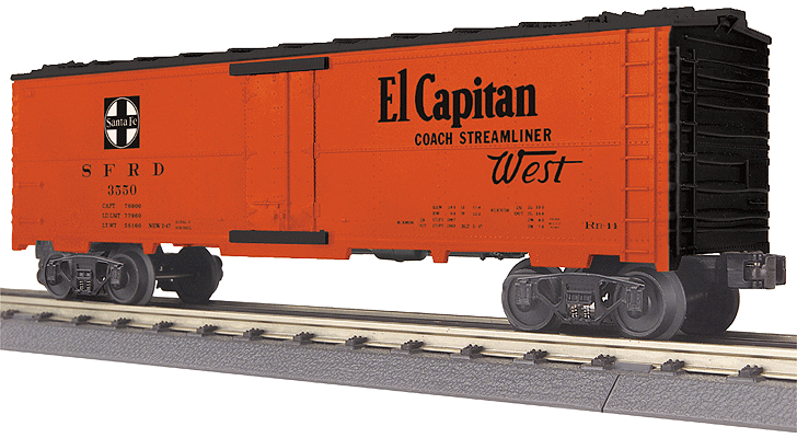 Modern Steel Ice Reefer - 3-Rail - Ready to Run - RailKing(R) -- Santa Fe #3550 (orange, black, El Capitan Slogan)