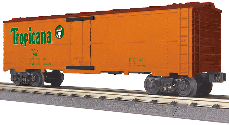 Modern Steel Ice Reefer - 3-Rail - Ready to Run - RailKing(R) -- Tropicana #256 (orange, Boxcar Red, green)