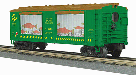 Operating Action Car - 3-Rail - Ready to Run - RailKing(R) -- Sockeye Salmon Transport #613085 (green, brown)