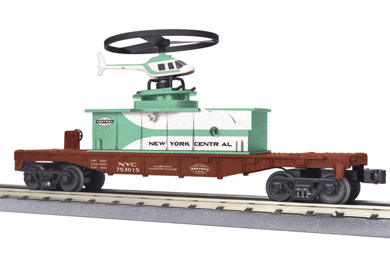 Operating Helicopter Flatcar - 3-Rail - Ready to Run - RailKing(R) -- New York Central #753015 (Boxcar Red, Jade Green, white)
