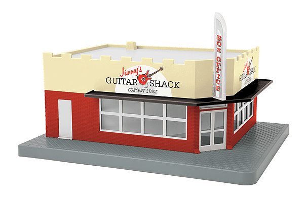 RailKing(R) Single-Story Opposite Corner Store w/Light - Assembled -- Jimmy's Guitar Shack 10-3/8 x 8-3/8 x 6-1/4"  26.3 x 21.3 x 15.9cm